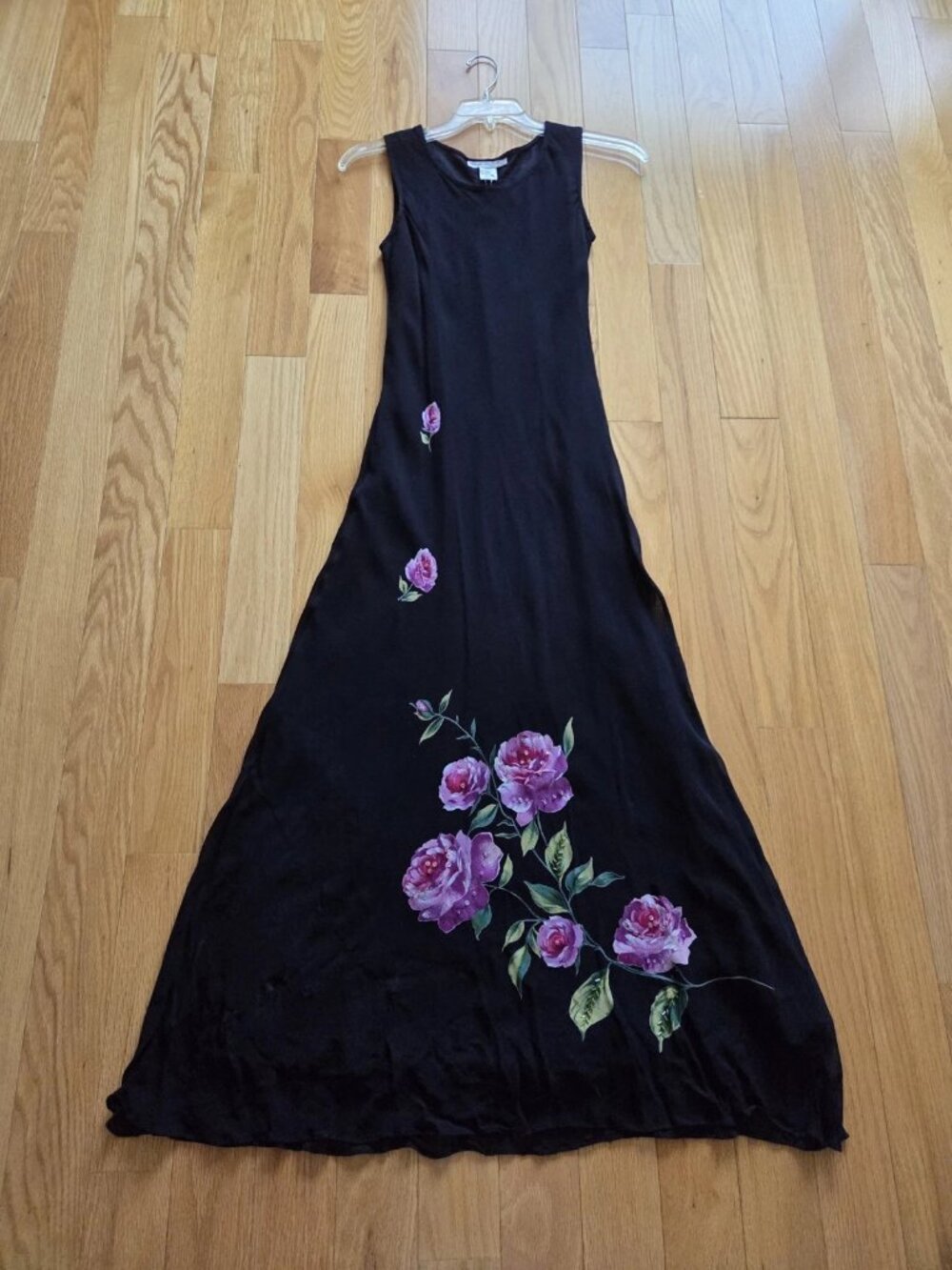 Y2K Dress Barn Black Long Maxi Dress Sz S Cascading Roses Floral Sheer Layered